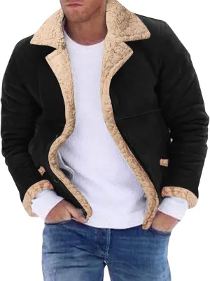 LCMTWX Men's Winter Thickened Warm Coats Solid Color Lapel Long Sleeve Coat Cardigan Plush Long Coat Mens Winter Coats