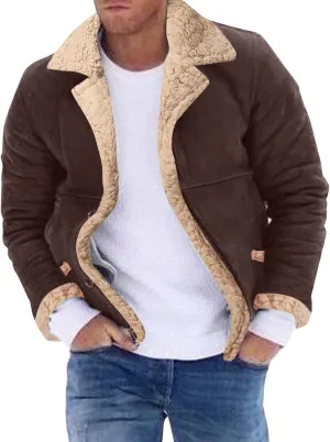 LCMTWX Men's Winter Thickened Warm Coats Solid Color Lapel Long Sleeve Coat Cardigan Plush Long Coat Mens Winter Coats