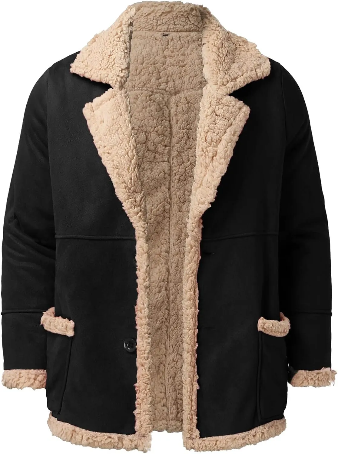 LCMTWX Men's Winter Thickened Warm Coats Solid Color Lapel Long Sleeve Coat Cardigan Plush Long Coat Mens Winter Coats