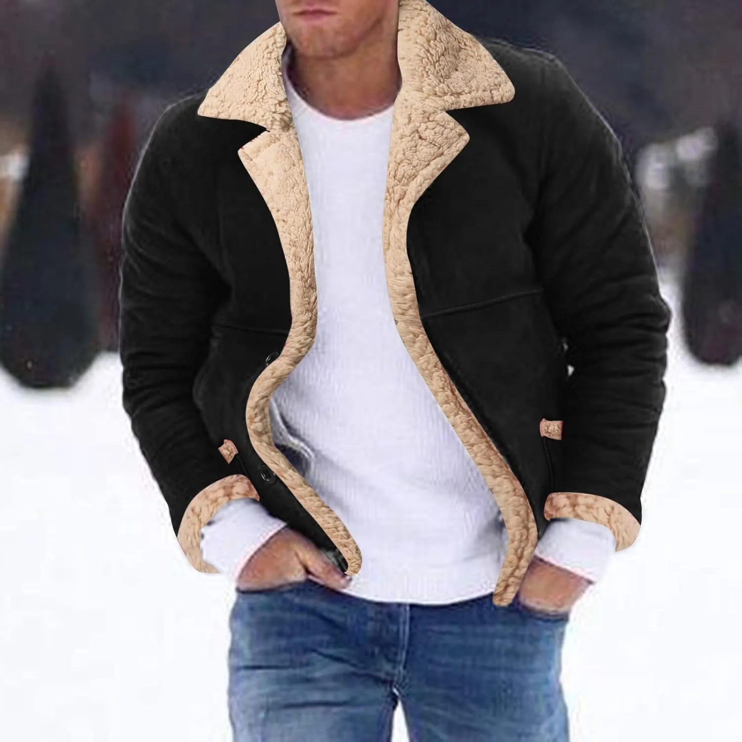 LCMTWX Men's Winter Thickened Warm Coats Solid Color Lapel Long Sleeve Coat Cardigan Plush Long Coat Mens Winter Coats