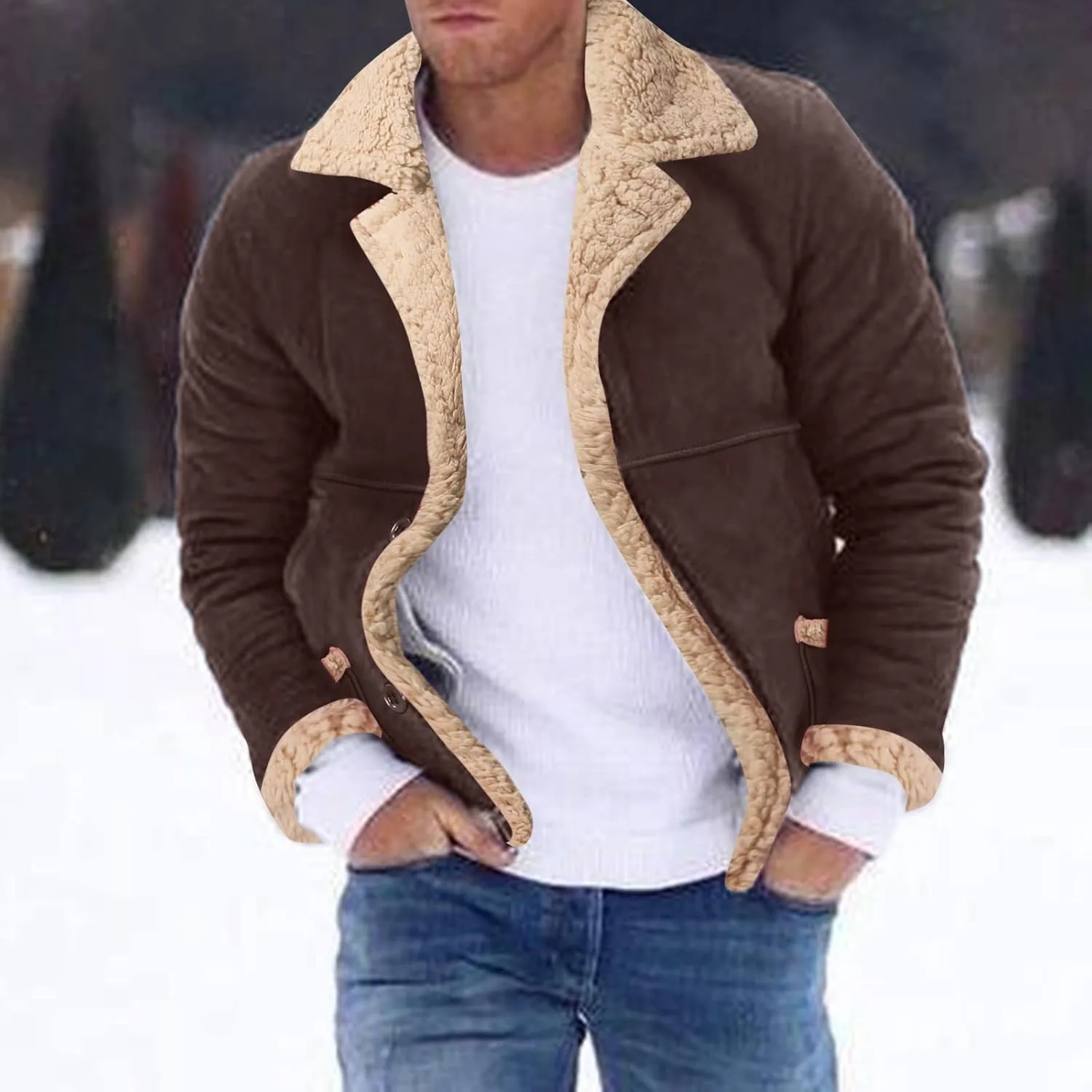 LCMTWX Men's Winter Thickened Warm Coats Solid Color Lapel Long Sleeve Coat Cardigan Plush Long Coat Mens Winter Coats