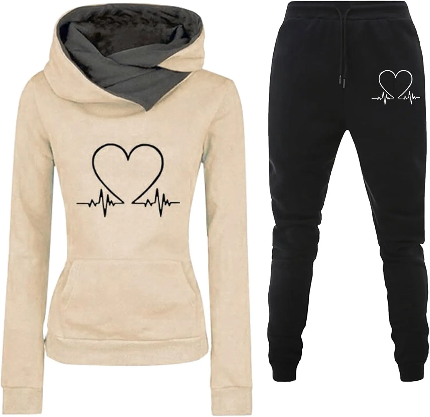 LCMTWX Oversized Fleece Joggers Sweatpants Winter Leisure Solid Color Hooded Sweater Pants with High Waisted Casual Sweat