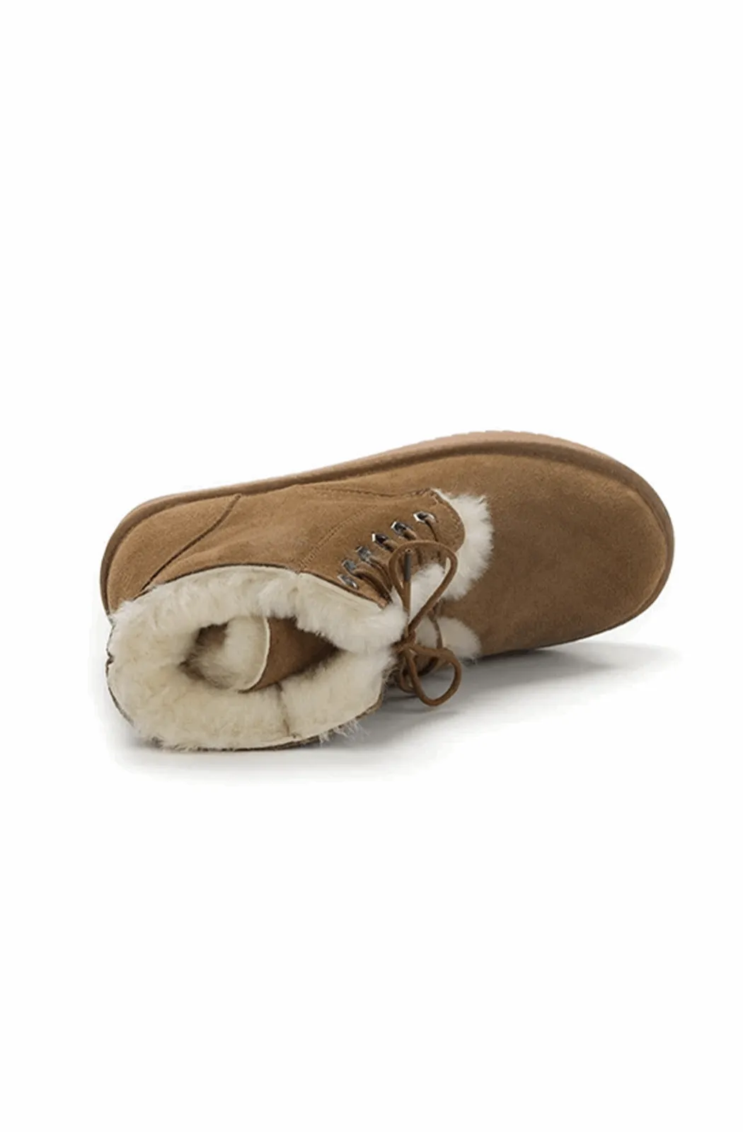 Leather fur snow boots with lace up