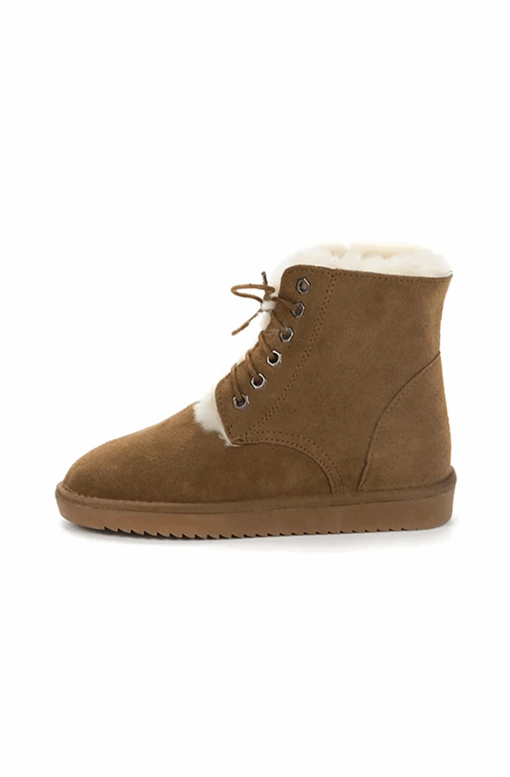 Leather fur snow boots with lace up