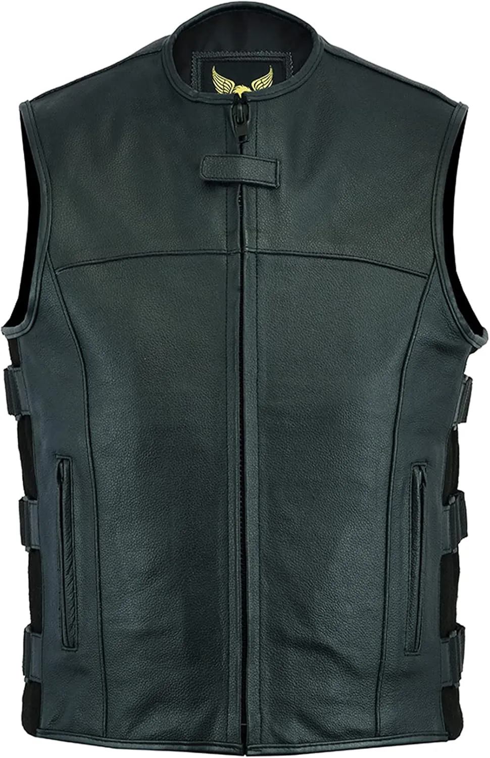 Leatherick Mens Warrior Style Leather Motorcycle Vest for Men with Concealed Carry Pockets