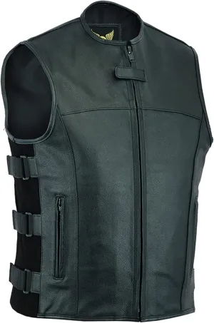 Leatherick Mens Warrior Style Leather Motorcycle Vest for Men with Concealed Carry Pockets