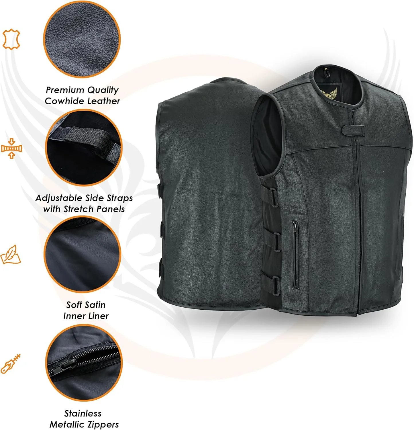 Leatherick Mens Warrior Style Leather Motorcycle Vest for Men with Concealed Carry Pockets