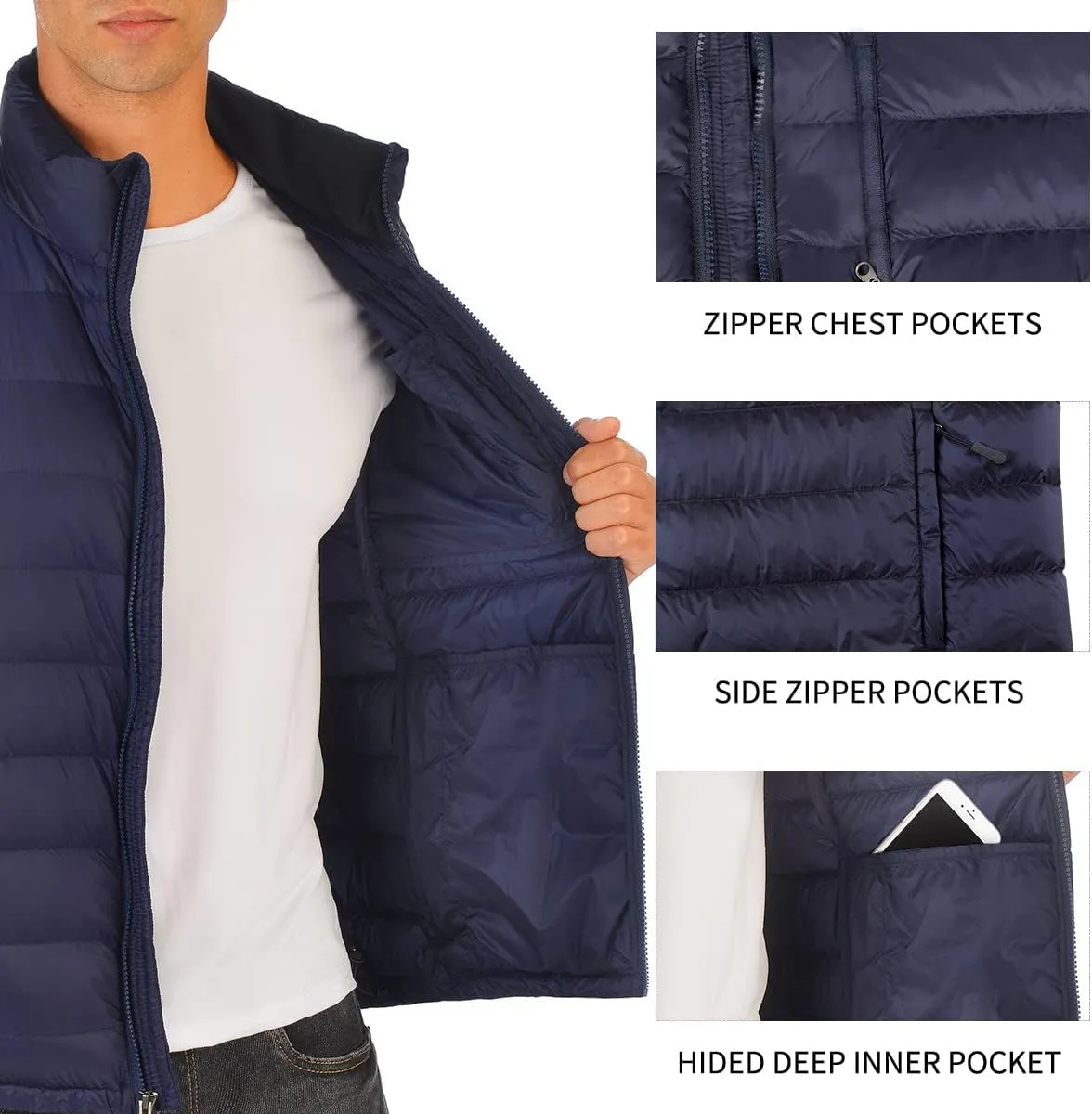 Lesmart Mens Down Vest Lightweight Packable Winter Outdoor Puffer Vest Jacket with Pockets