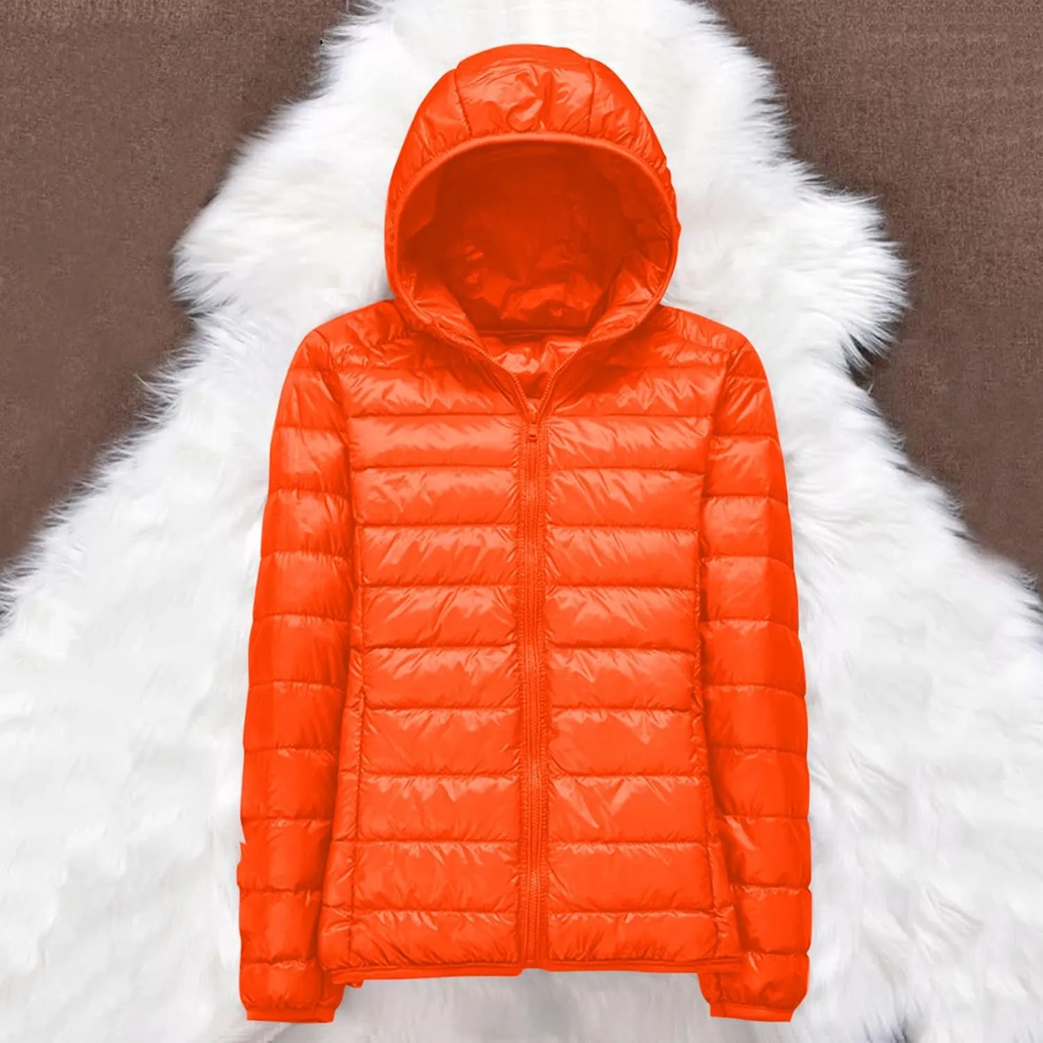 Lightweight Packable Hooded Puffer Jacket Womens Quilted Winter Down Coat Full-Zip Ski Jacket Coat Trech Coat Pea Coats