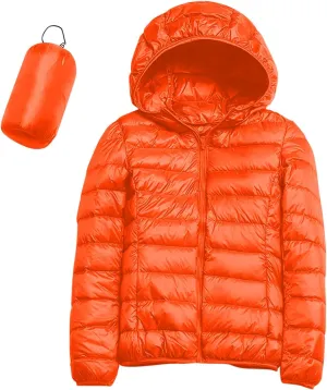 Lightweight Packable Hooded Puffer Jacket Womens Quilted Winter Down Coat Full-Zip Ski Jacket Coat Trech Coat Pea Coats