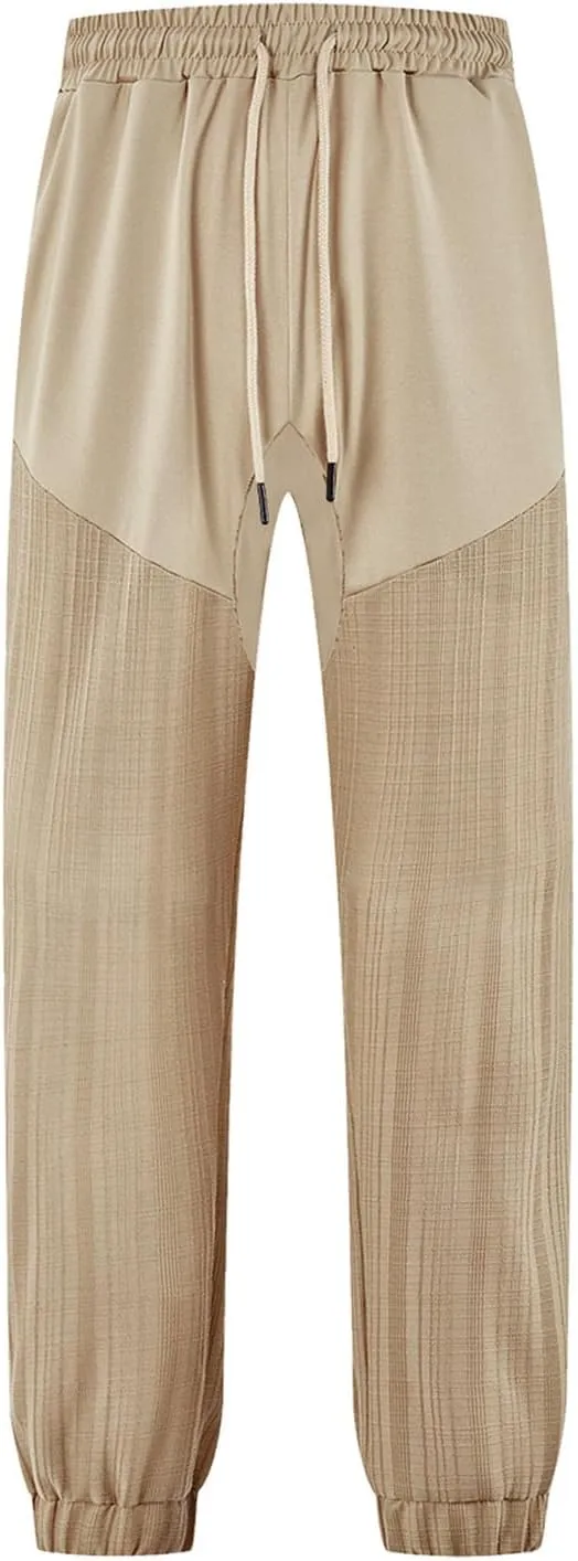 Linen Pants Men Casual Loose Joggers Athletic Sweatpants Elastic Drawstring Waist Pants Lightweight Breathable Trousers