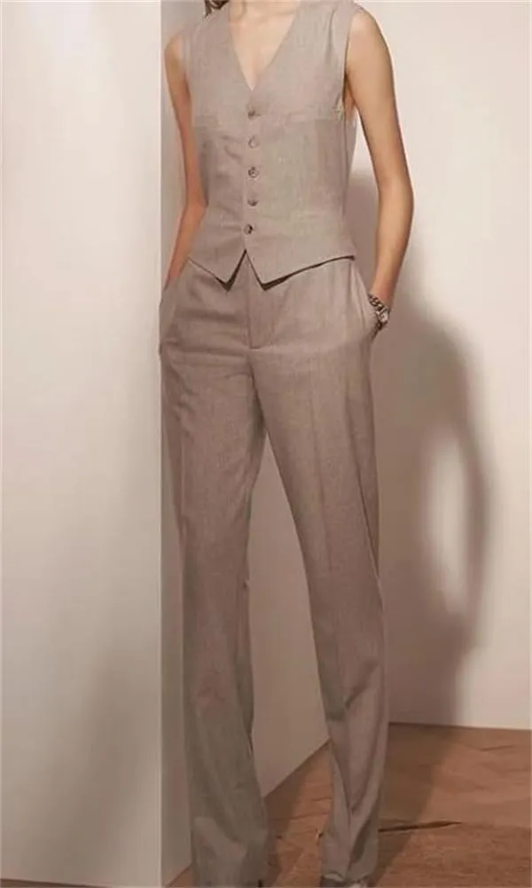 Linen Women Suits 2 Pcs Summer Waistcoat Vest and Pants Outfits Wedding Tuxedos Party Wear Suits