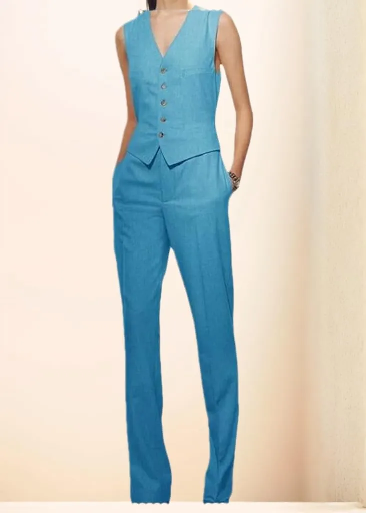 Linen Women Suits 2 Pcs Summer Waistcoat Vest and Pants Outfits Wedding Tuxedos Party Wear Suits