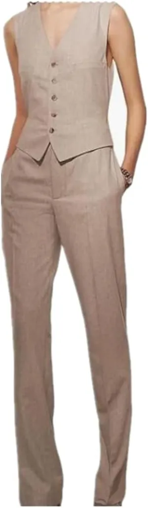 Linen Women Suits 2 Pcs Summer Waistcoat Vest and Pants Outfits Wedding Tuxedos Party Wear Suits