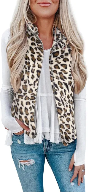LOMON Womens Fuzzy Sherpa Fleece Jacket Lightweight Vest Cozy Sleeveless Cardigan Zipper Waistcoat Outerwear with Pocket