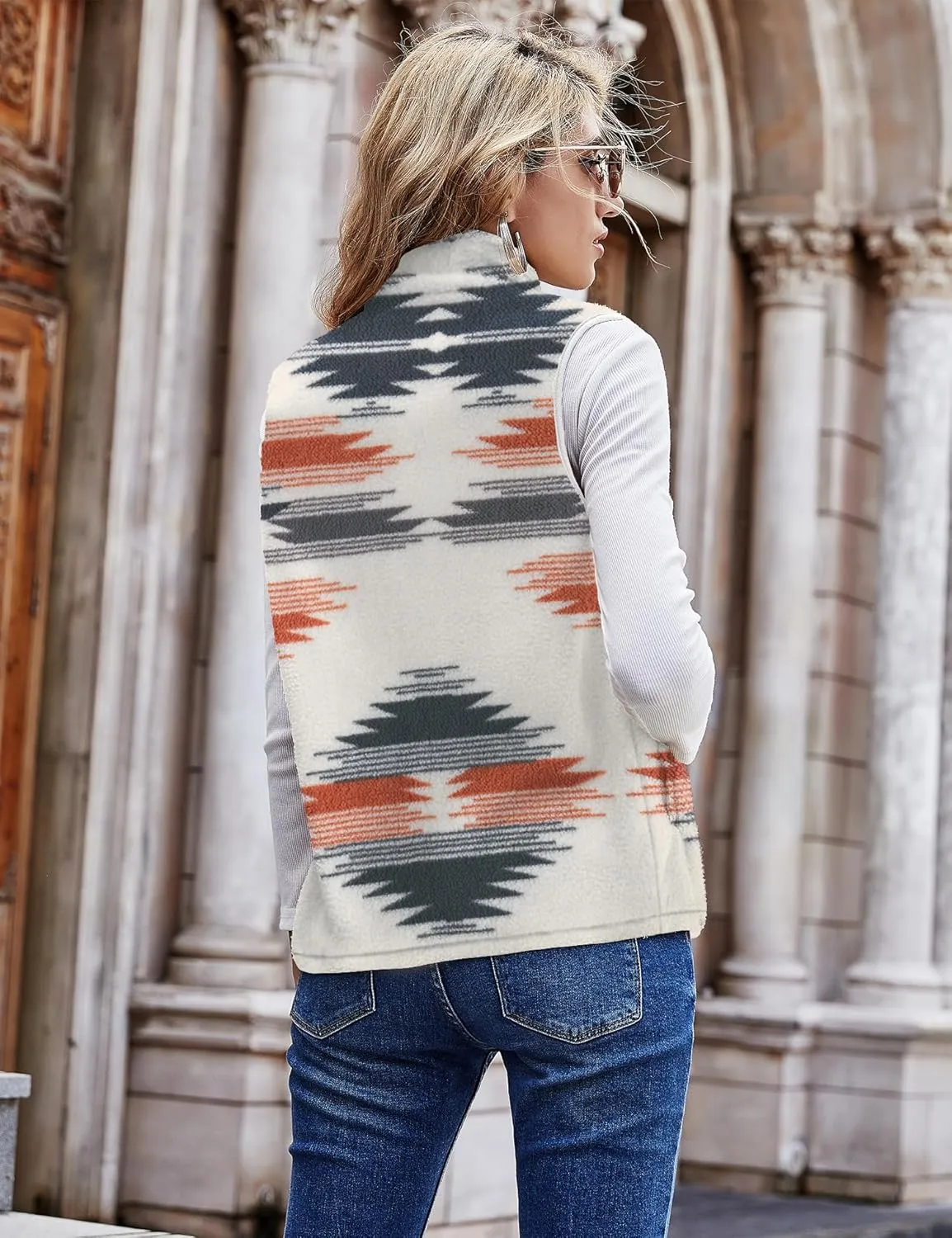 LOMON Womens Fuzzy Sherpa Fleece Jacket Lightweight Vest Cozy Sleeveless Cardigan Zipper Waistcoat Outerwear with Pocket