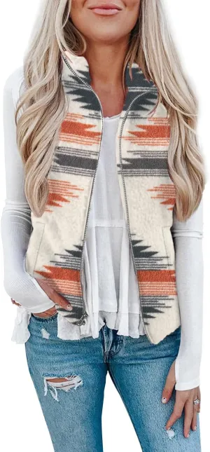 LOMON Womens Fuzzy Sherpa Fleece Jacket Lightweight Vest Cozy Sleeveless Cardigan Zipper Waistcoat Outerwear with Pocket