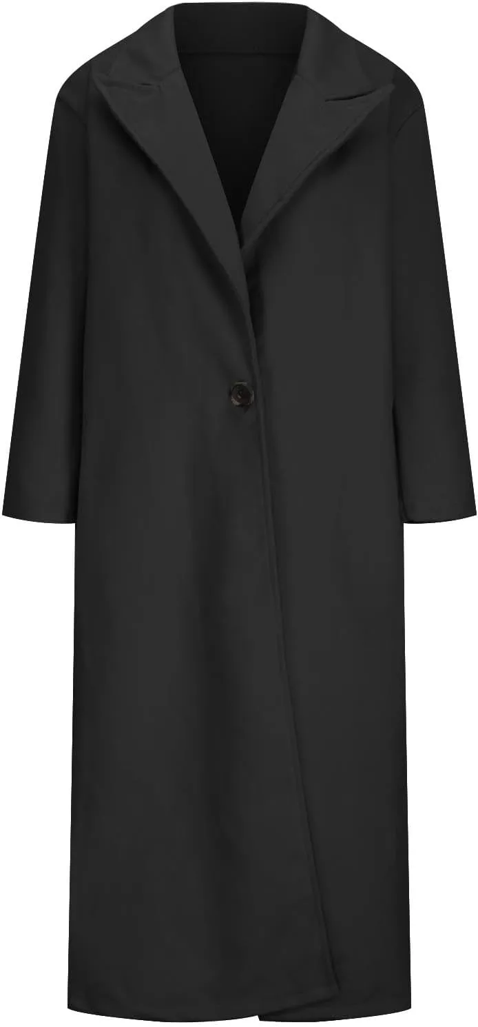 Long Jackets for Women Single Breasted Wool Pea Trench Coats Open Front Knitted Sweater Classic Lapel Solid Overcoat