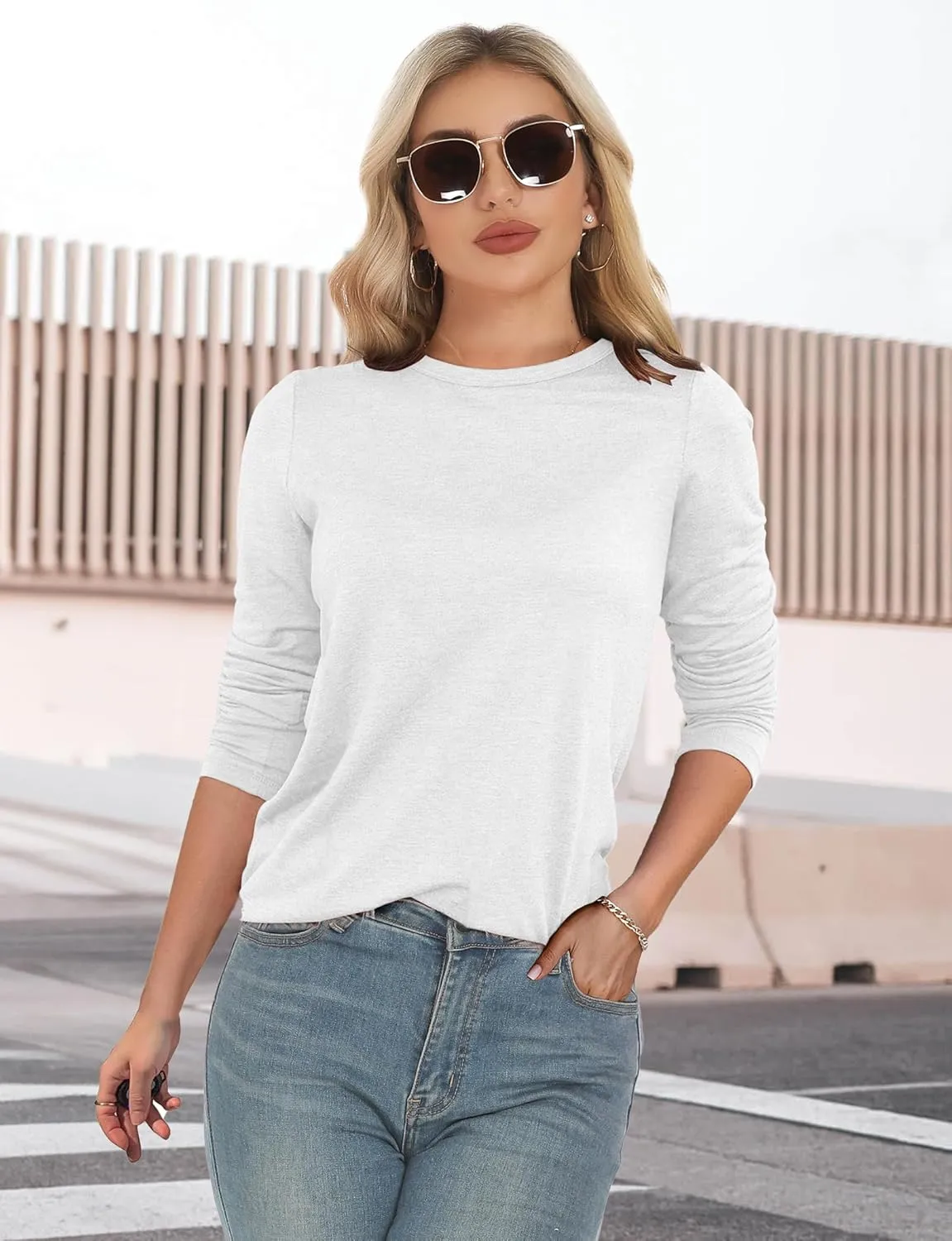 Long Sleeve Shirts for Women Crew Neck Basic Tee Fashion Womens Tops