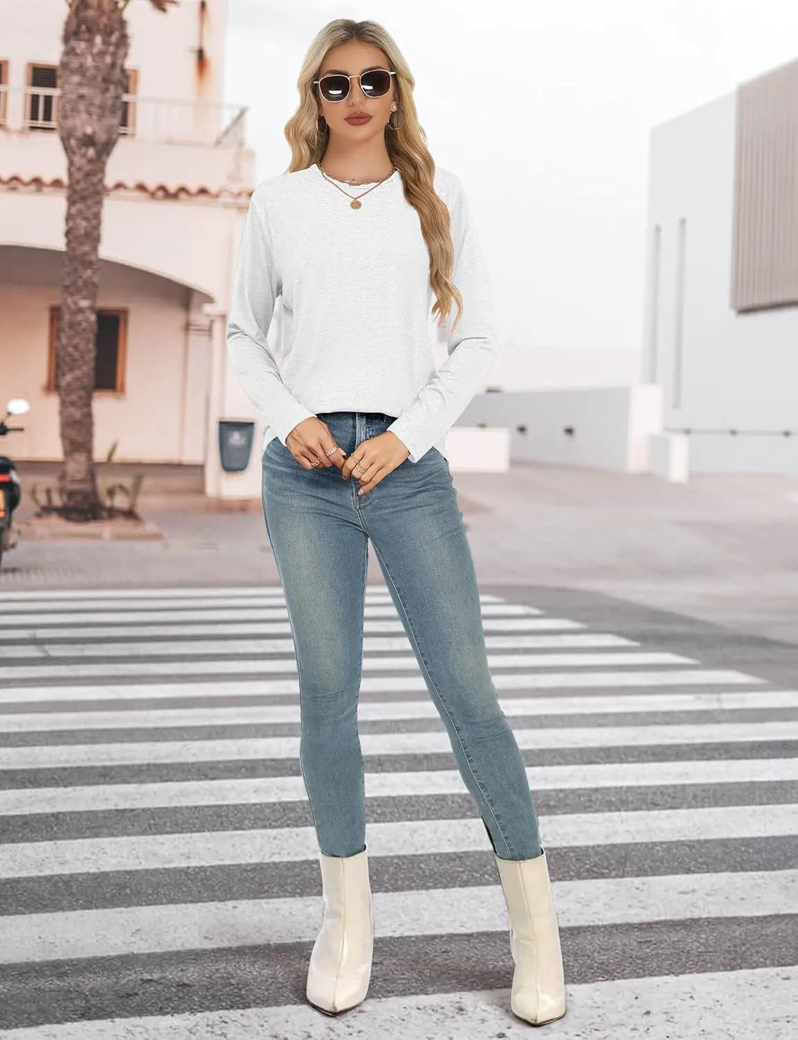 Long Sleeve Shirts for Women Crew Neck Basic Tee Fashion Womens Tops