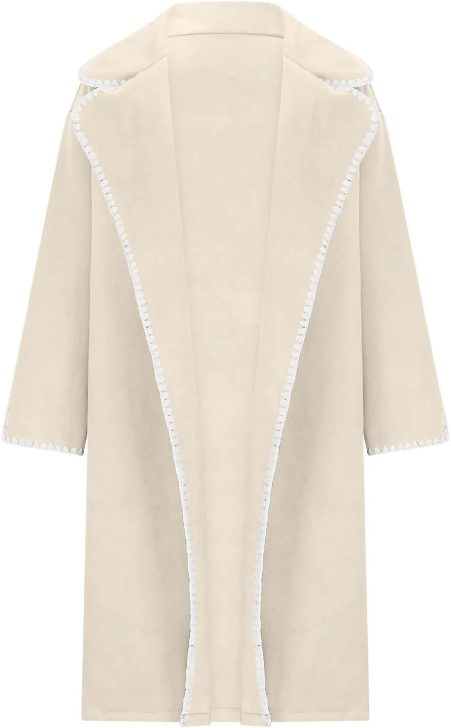 Long Trench Coats for Women Casual Winter Notched Lapel Open Front Pea Coat Wool Blend Comfy Over Coats With Pockets