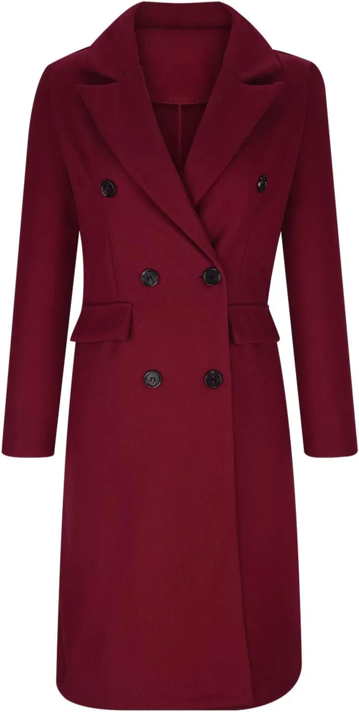 Long Winter Coats for Women Double-Breasted Classic Lapel Outerwear Casual Trench Coat Windbreaker Solid Jackets
