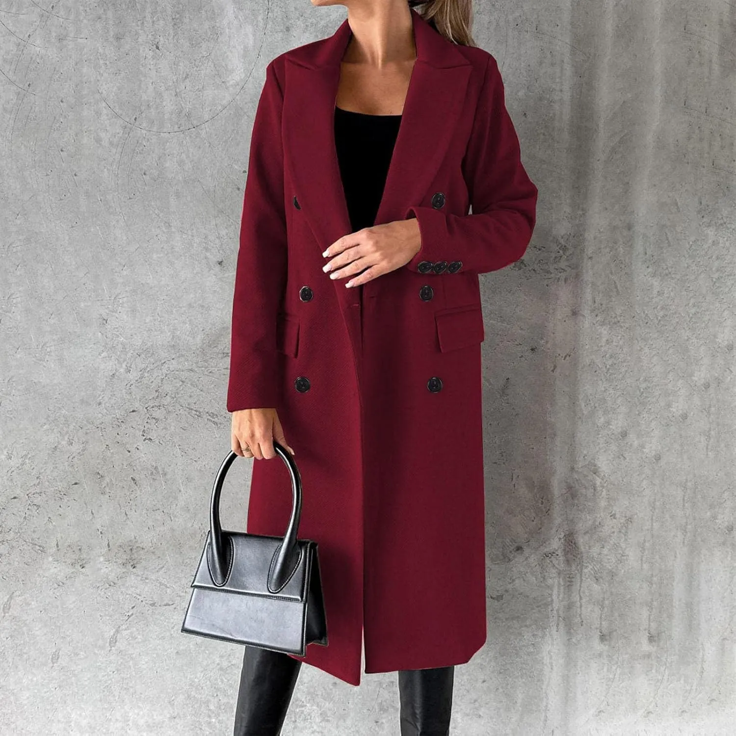 Long Winter Coats for Women Double-Breasted Classic Lapel Outerwear Casual Trench Coat Windbreaker Solid Jackets