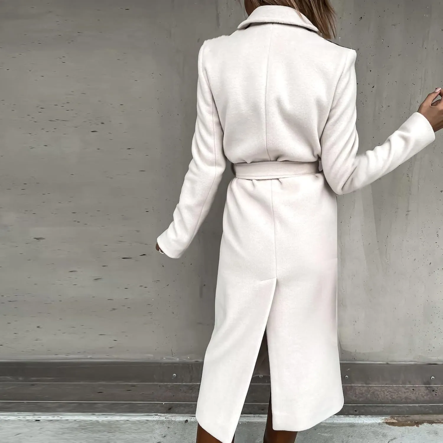 Long Wool Coats for Women Trendy Notched Collar Open Front Trench Coat Woolen Blend Warm Fall Winter Jacket Outwear