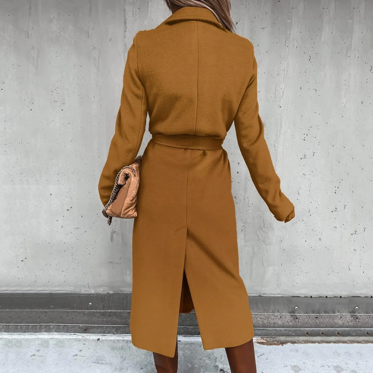 Long Wool Coats for Women Trendy Notched Collar Open Front Trench Coat Woolen Blend Warm Fall Winter Jacket Outwear