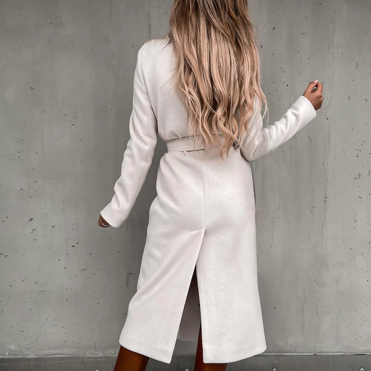 Long Wool Coats for Women Trendy Notched Collar Open Front Trench Coat Woolen Blend Warm Fall Winter Jacket Outwear