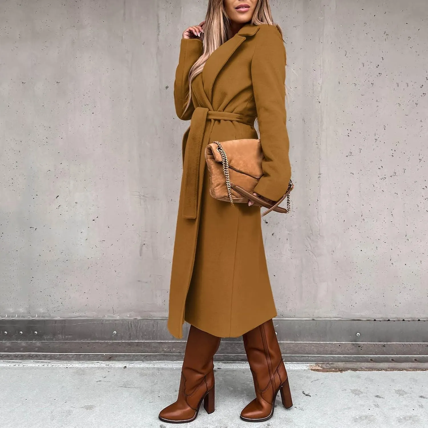 Long Wool Coats for Women Trendy Notched Collar Open Front Trench Coat Woolen Blend Warm Fall Winter Jacket Outwear