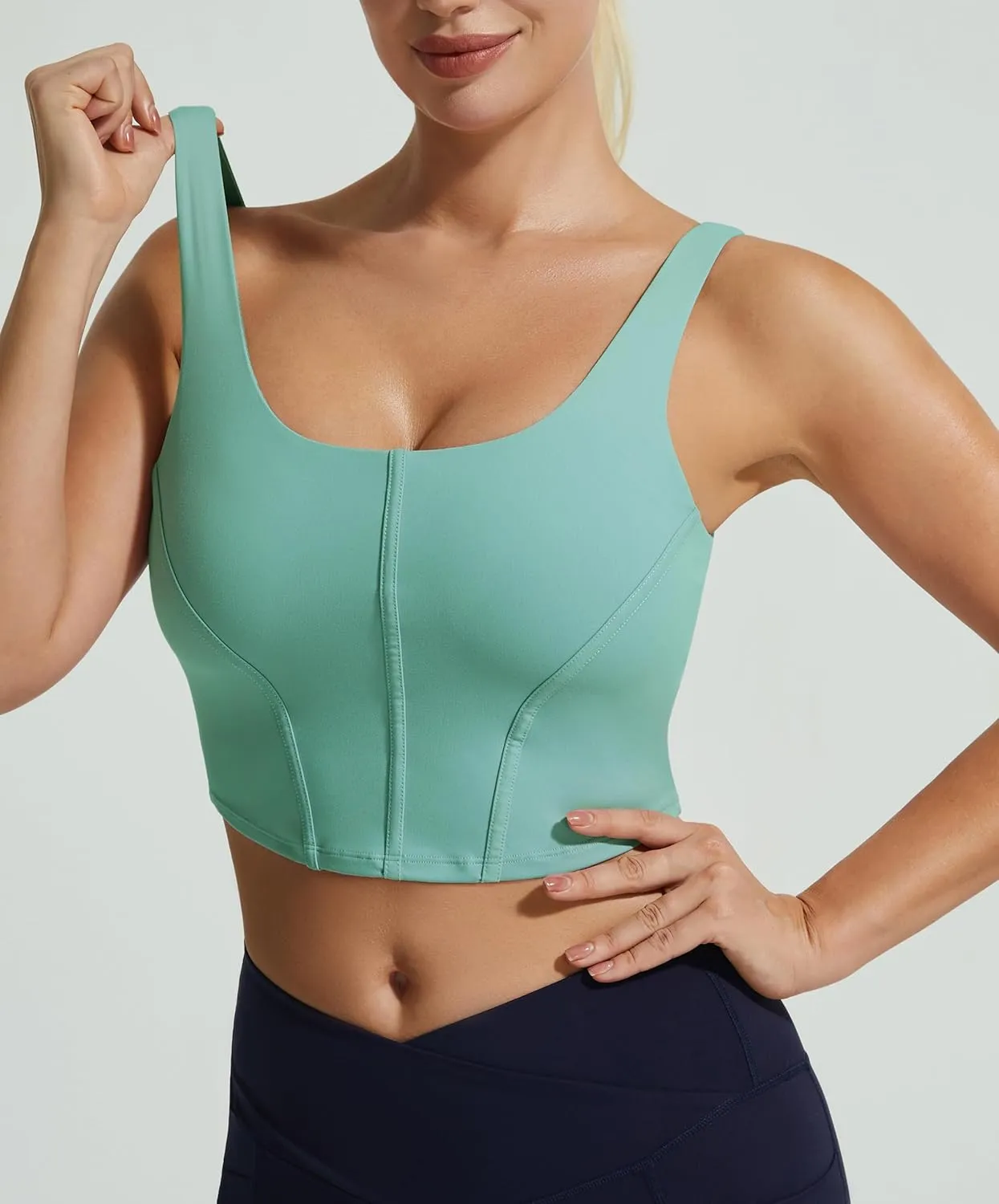 Longline Workout Tank Top with Built in Bra Adjustable Stretchy Yoga Top Light Impact