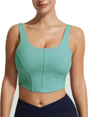 Longline Workout Tank Top with Built in Bra Adjustable Stretchy Yoga Top Light Impact