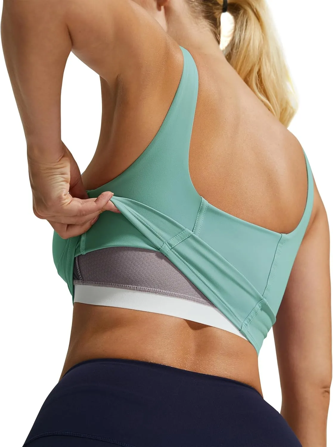 Longline Workout Tank Top with Built in Bra Adjustable Stretchy Yoga Top Light Impact