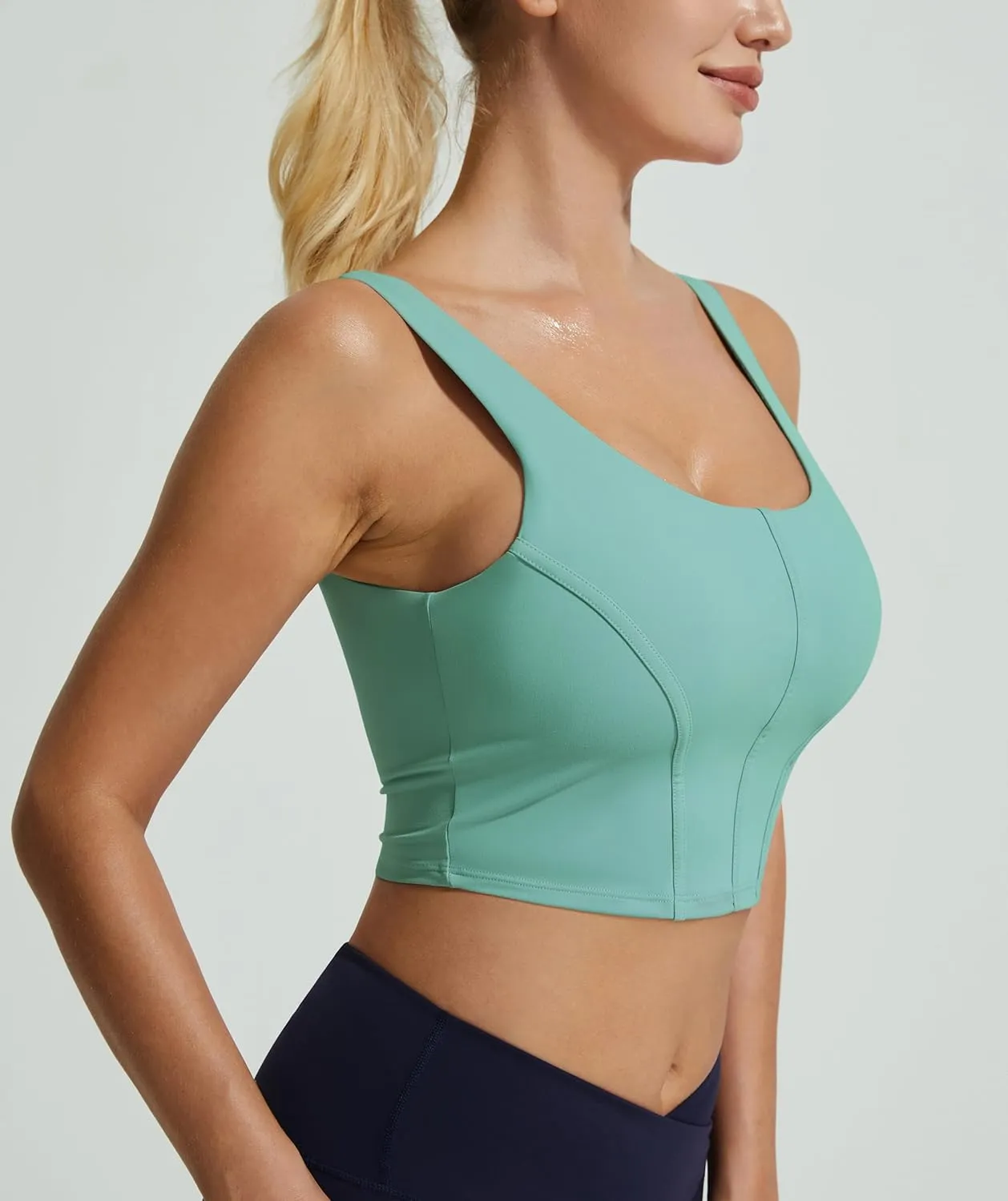 Longline Workout Tank Top with Built in Bra Adjustable Stretchy Yoga Top Light Impact