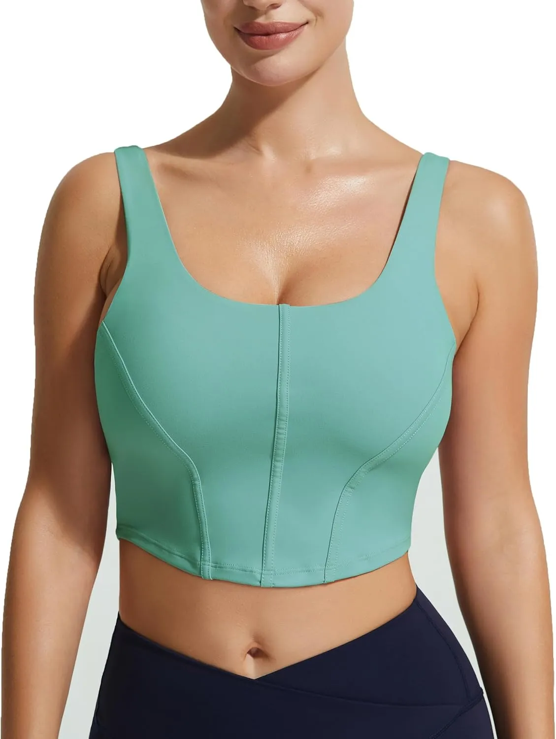 Longline Workout Tank Top with Built in Bra Adjustable Stretchy Yoga Top Light Impact