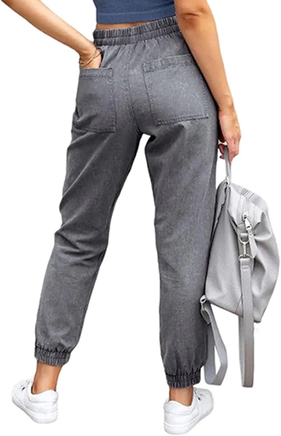 LONGYIDA Denim Joggers for Women High Waisted Stretch Drawstring Elastic Waist Casual Jean Joggers Loose Denim Pants