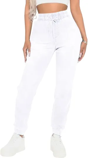 LONGYIDA Denim Joggers for Women High Waisted Stretch Drawstring Elastic Waist Casual Jean Joggers Loose Denim Pants