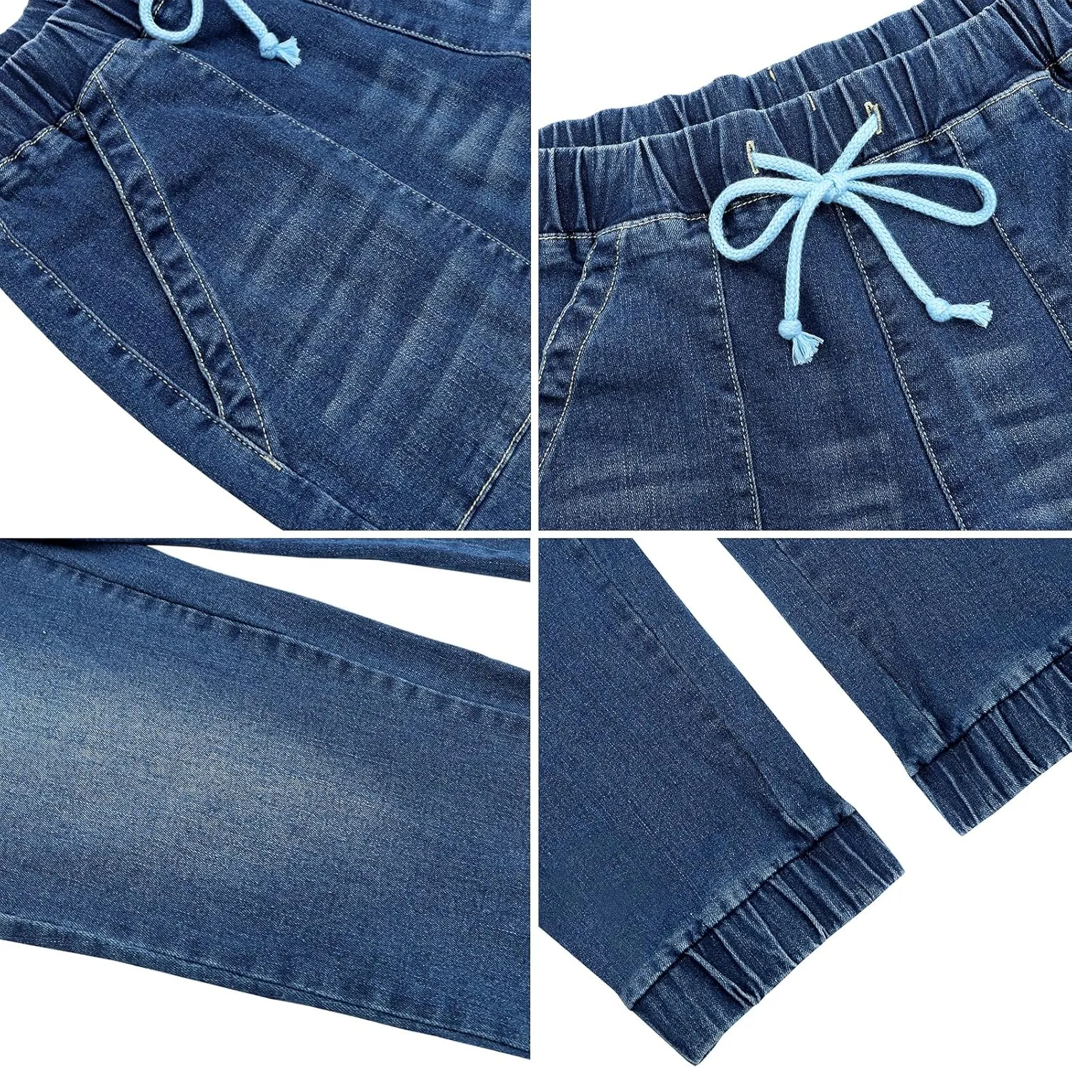 LONGYIDA Jean Joggers for Women Denim Ripped Loose Jeans High Waisted Stretch Drawstring Denim Joggers Pants