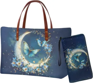 Lotusorchid Tote Top Handle Purse Set for Women, Large Top Handle Shoulder Handbag with Leather Wallet