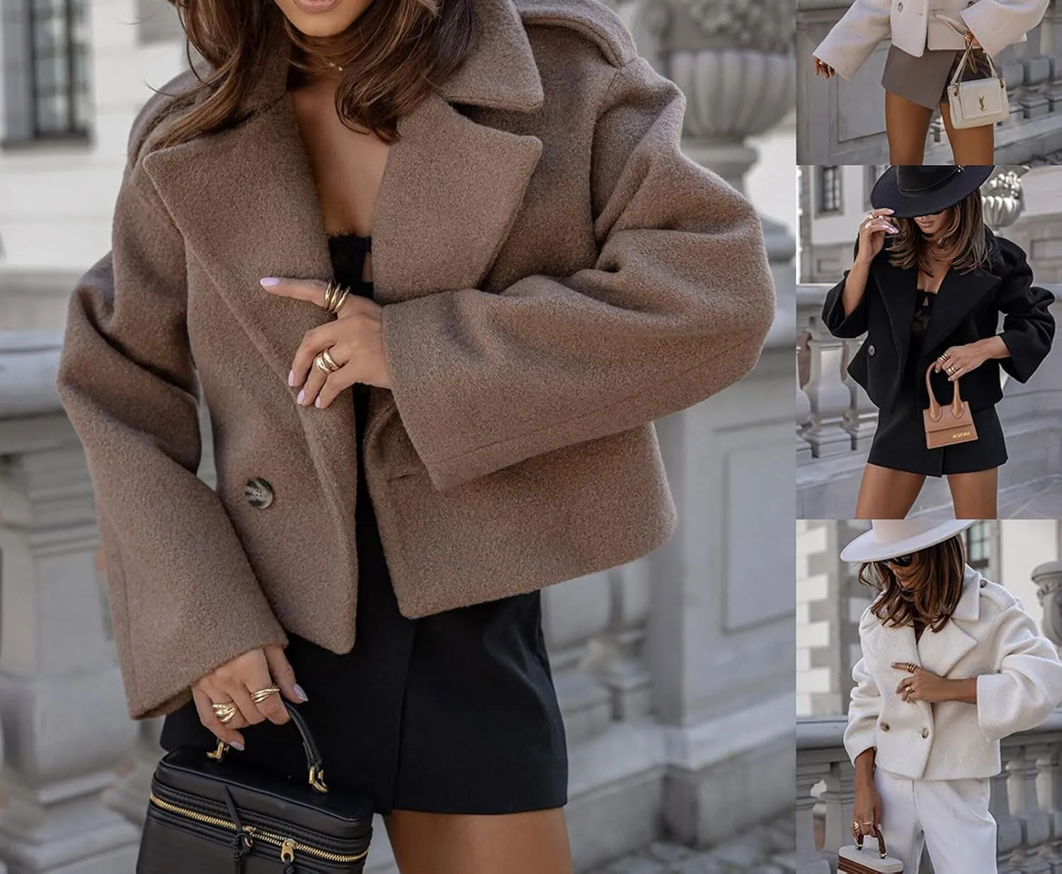 loveimgs Women Winter Pea Coat Wool Jacket Double Breasted Cropped Trench Coat Short Woolen Blazer Peacoat