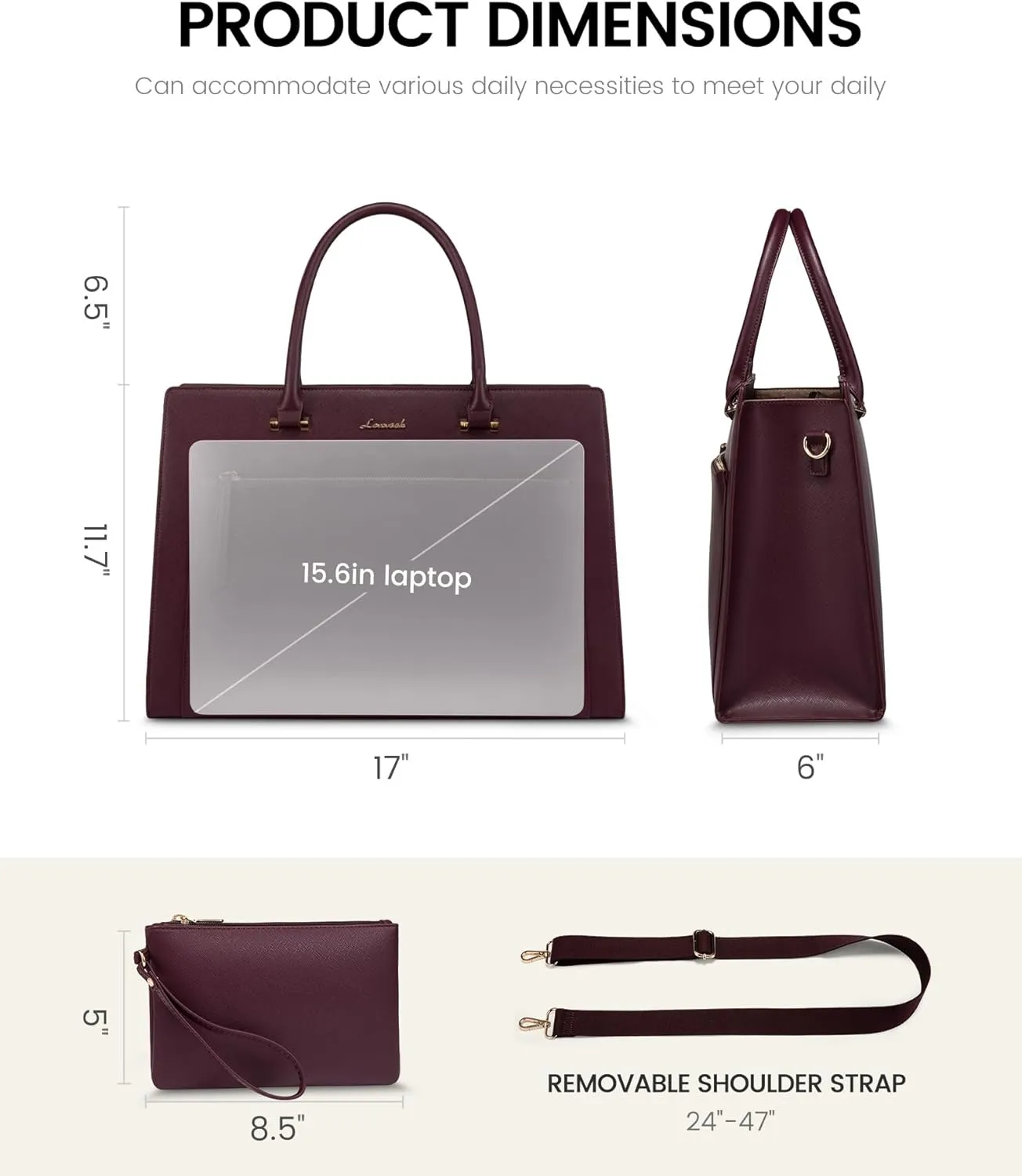 LOVEVOOK Laptop Bag for Women 15.6 Inch Tote Work Bag Leather Computer Briefcase Waterproof Business Teacher Office Handbag