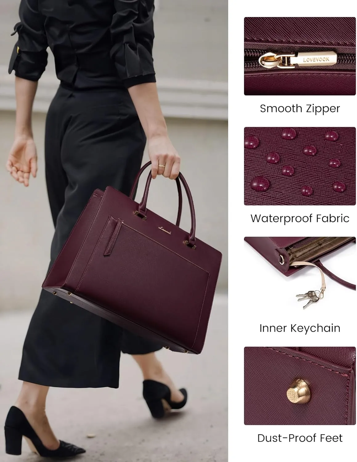 LOVEVOOK Laptop Bag for Women 15.6 Inch Tote Work Bag Leather Computer Briefcase Waterproof Business Teacher Office Handbag
