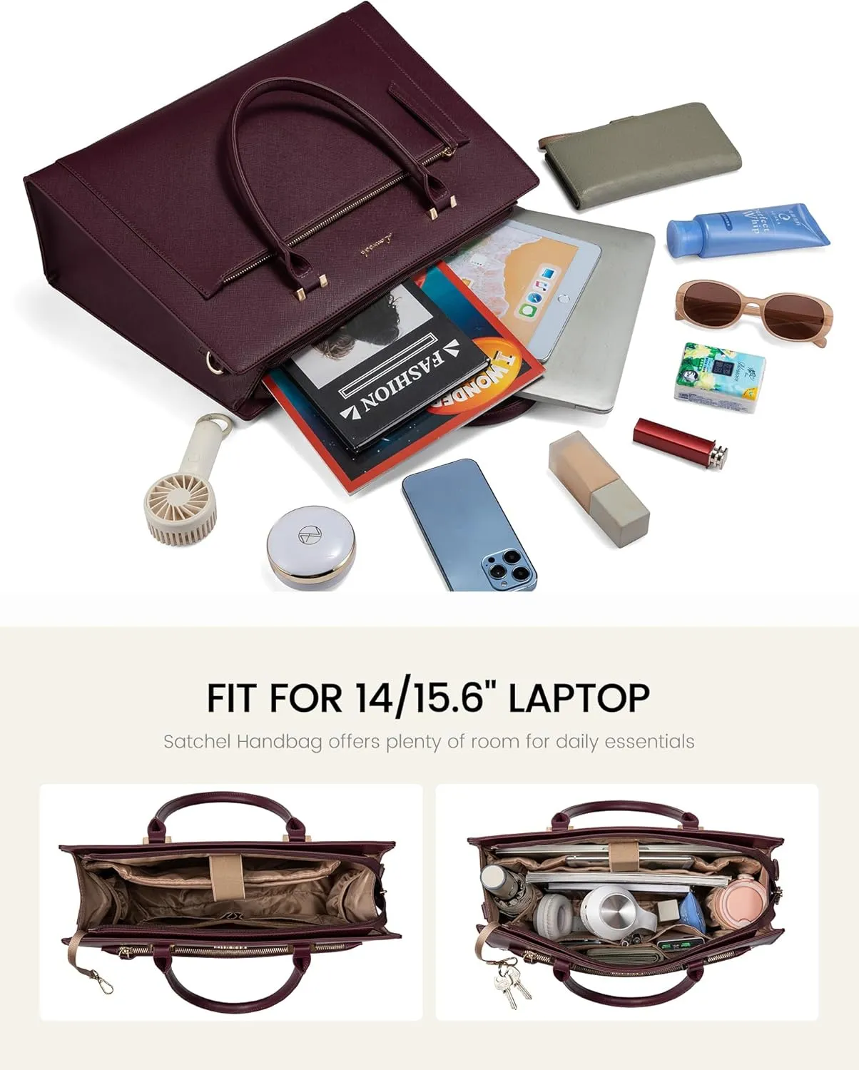 LOVEVOOK Laptop Bag for Women 15.6 Inch Tote Work Bag Leather Computer Briefcase Waterproof Business Teacher Office Handbag