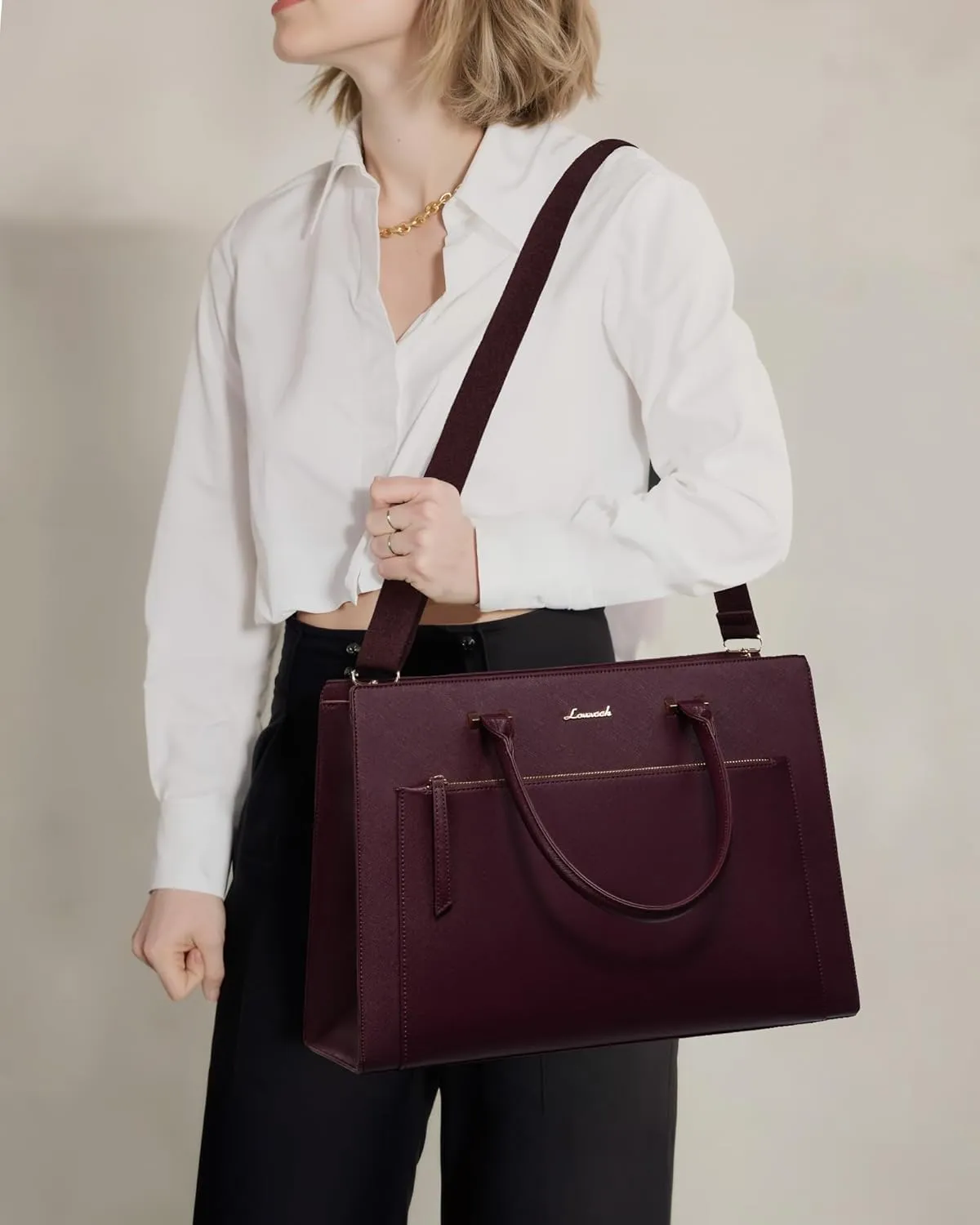 LOVEVOOK Laptop Bag for Women 15.6 Inch Tote Work Bag Leather Computer Briefcase Waterproof Business Teacher Office Handbag