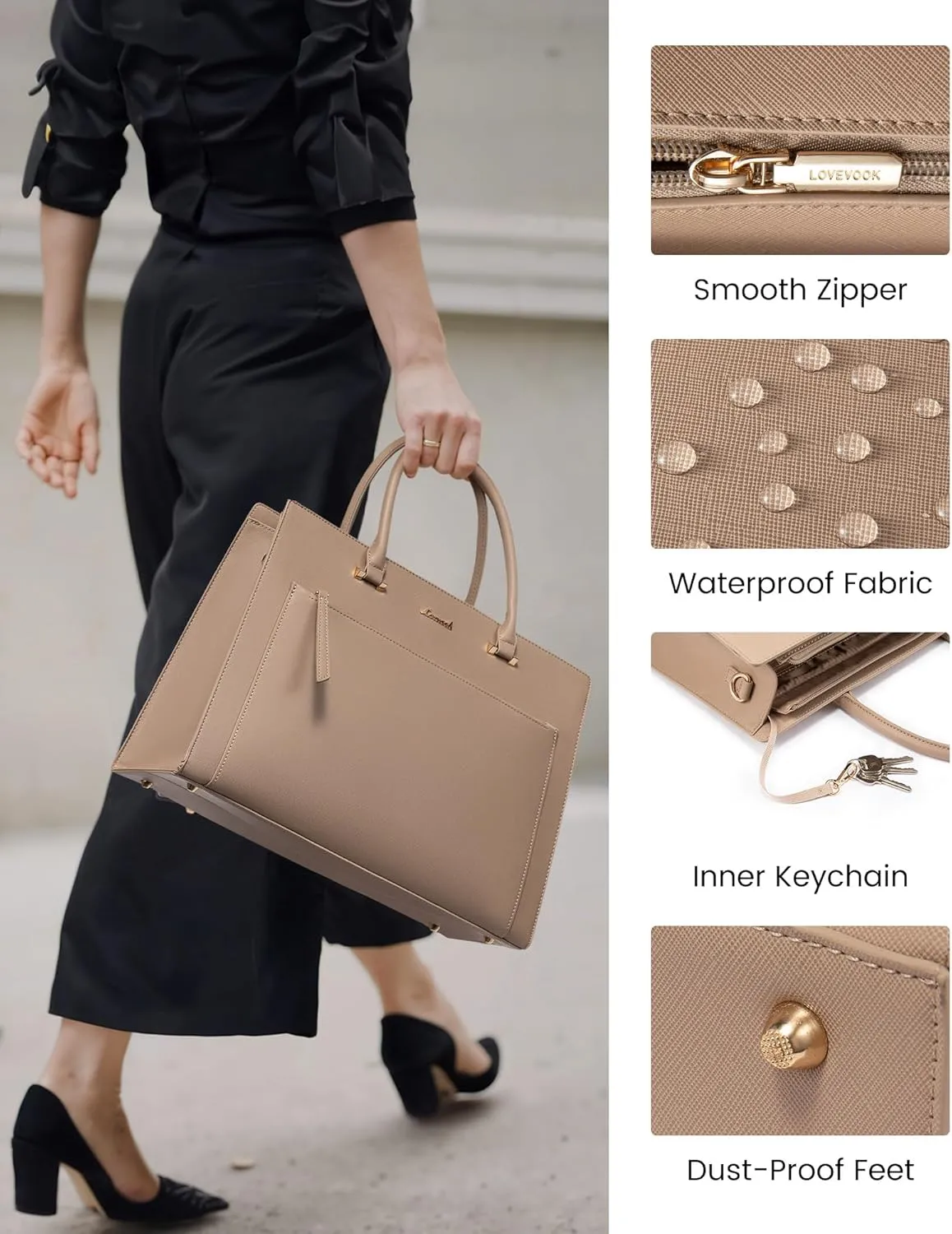 LOVEVOOK Laptop Bag for Women 15.6 Inch Tote Work Bag Leather Computer Briefcase Waterproof Business Teacher Office Handbag