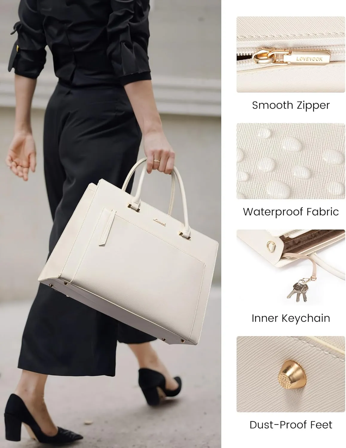 LOVEVOOK Laptop Bag for Women 15.6 Inch Tote Work Bag Leather Computer Briefcase Waterproof Business Teacher Office Handbag