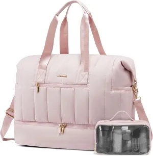 LOVEVOOK Travel Duffle Bag,Puffer Weekender Bags For Women with Shoe Compartment,42L Carry On Duffel Bags For Airplanes,Hospital Bag for Labor and Delivery,Overnight Bag With Toiletry Bag,2Pcs Set