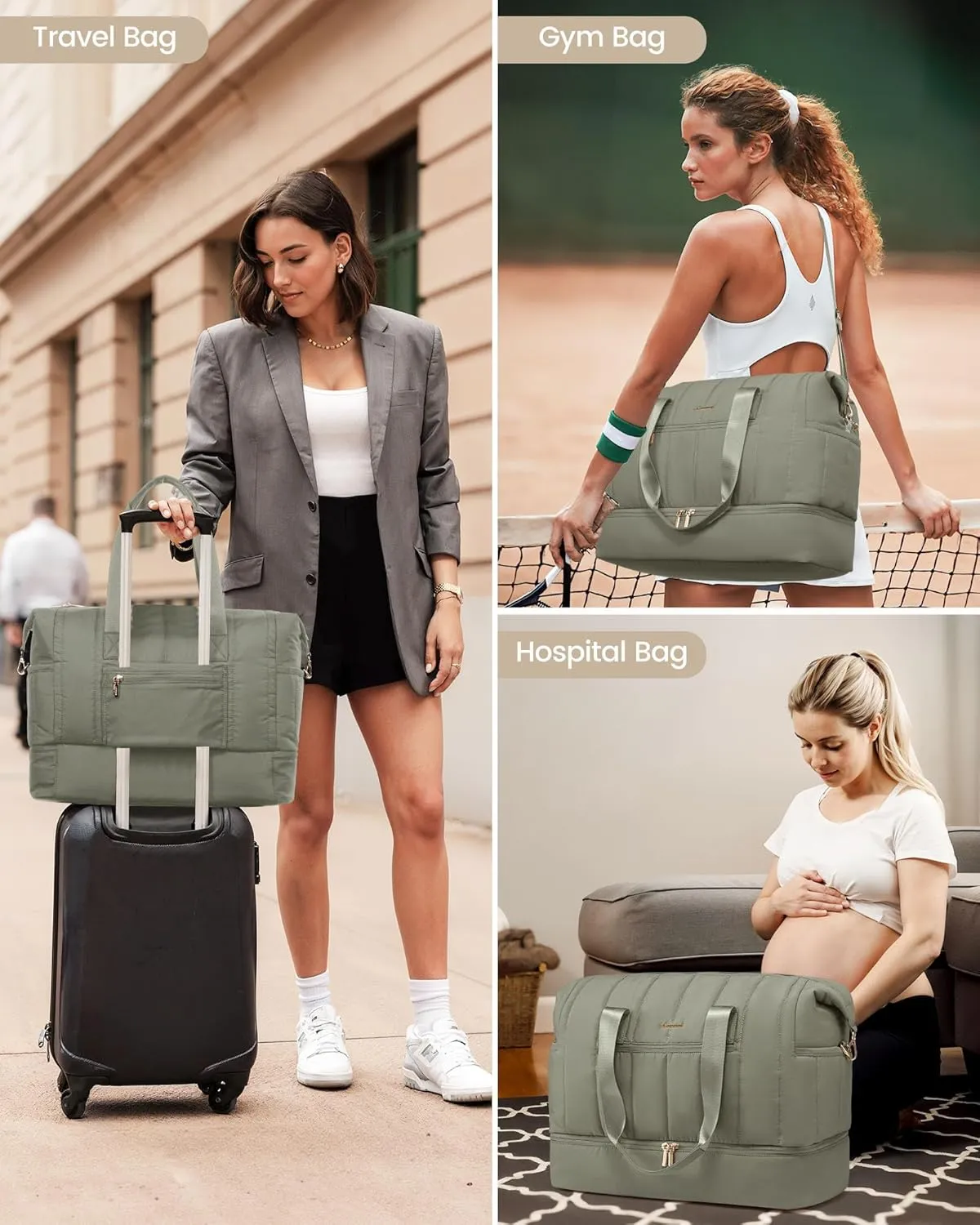LOVEVOOK Travel Duffle Bag,Puffer Weekender Bags For Women with Shoe Compartment,42L Carry On Duffel Bags For Airplanes,Hospital Bag for Labor and Delivery,Overnight Bag2Pcs Set