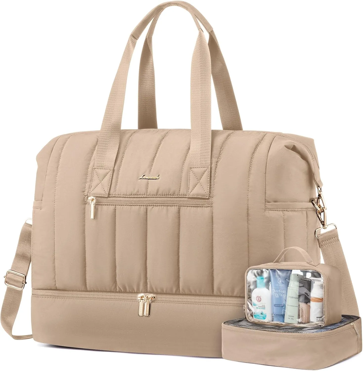 LOVEVOOK Travel Duffle Bag,Puffer Weekender Bags For Women with Shoe Compartment,42L Carry On Duffel Bags For Airplanes,Hospital for Labor and Delivery,Overnight Bag With Toiletry,3Pcs Set